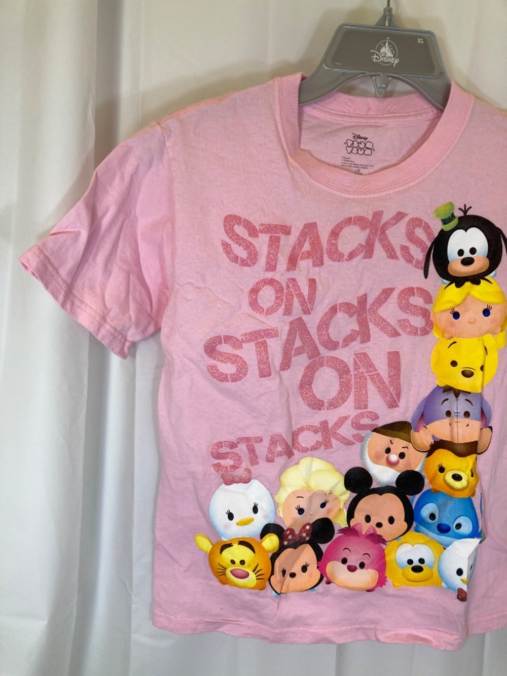 Disney Tsum Tsum Pink YOUTH Shirt Sz L 10/12 Small Marks Glitter Accent - Picture 8 of 14